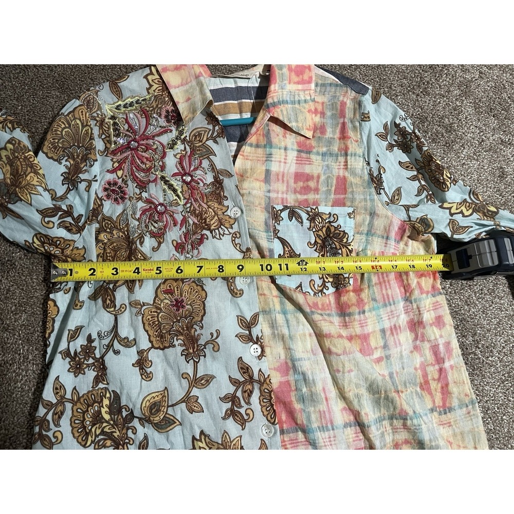 NWT Soft Surroundings Descansa Tunic Button Down Shirt Sz L Aquatic Patchwork - Picture 8 of 8